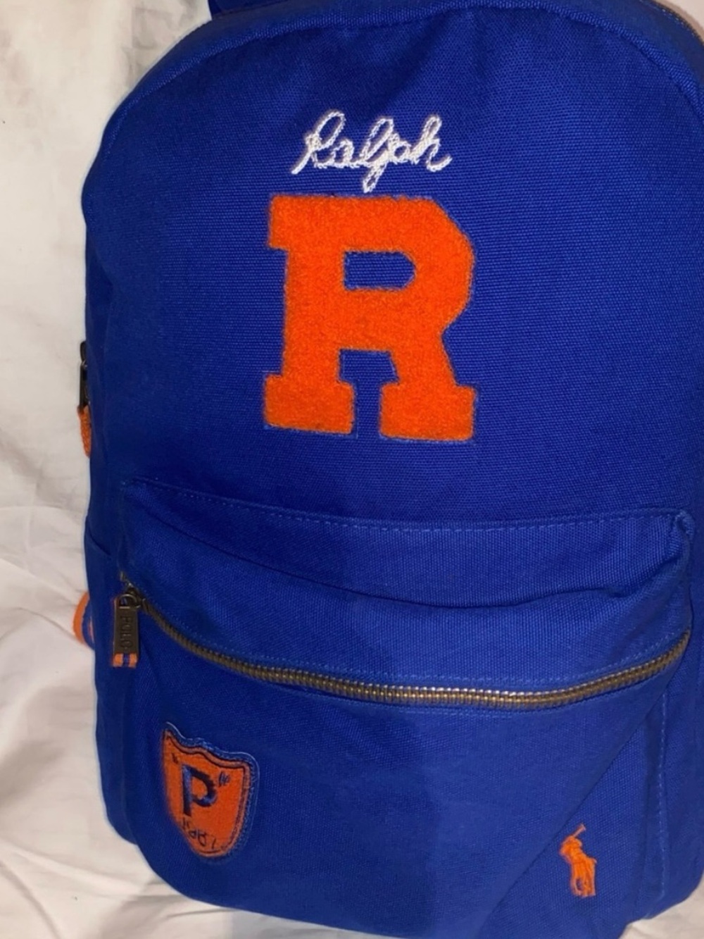 Ralph Lauren Blue and Orange 'R' Canvas Backpack